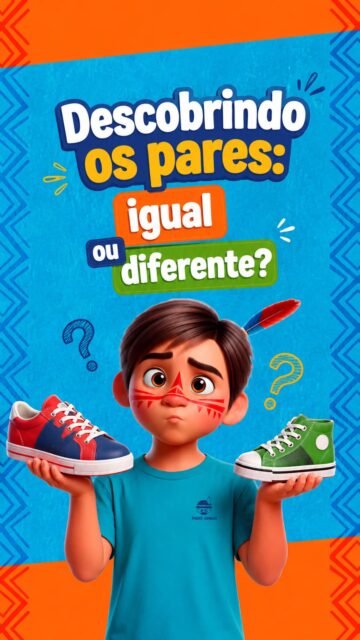 Atividade para trabalhar o conceito igual e diferente. Os alunos deveriam achar os pares dos sapatos iguais.